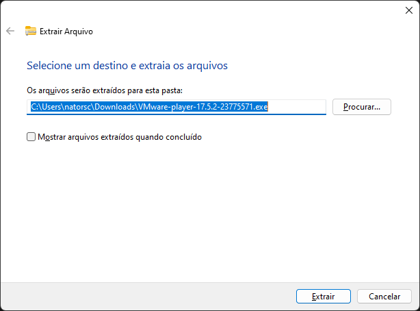 Extraindo o instalador do VMware Workstation.